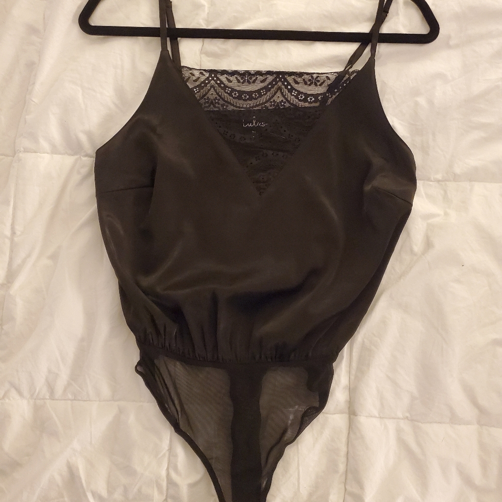 Black lacy silky bodysuit